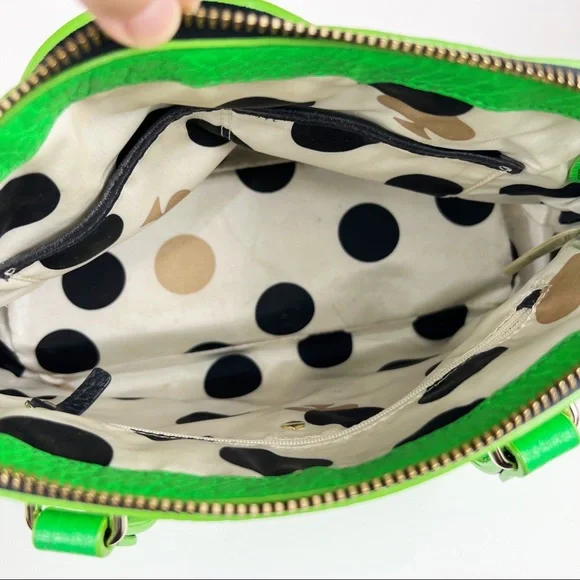 ate Spade Grove Court Stripe Maise Satchel Crossbody Leather Bag Green Navy - Picture 11 of 12